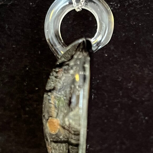 3D Heart Dichroic Glass Pendant • Black Silver Gold • 925 Italian Chain - Picture 2 of 11